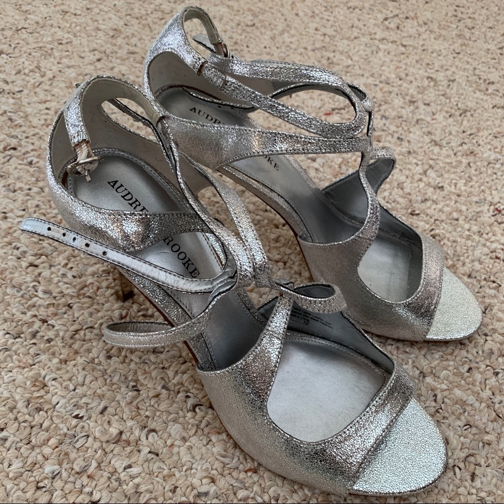 Audrey Brooke Silver Tone Heeled Sandals